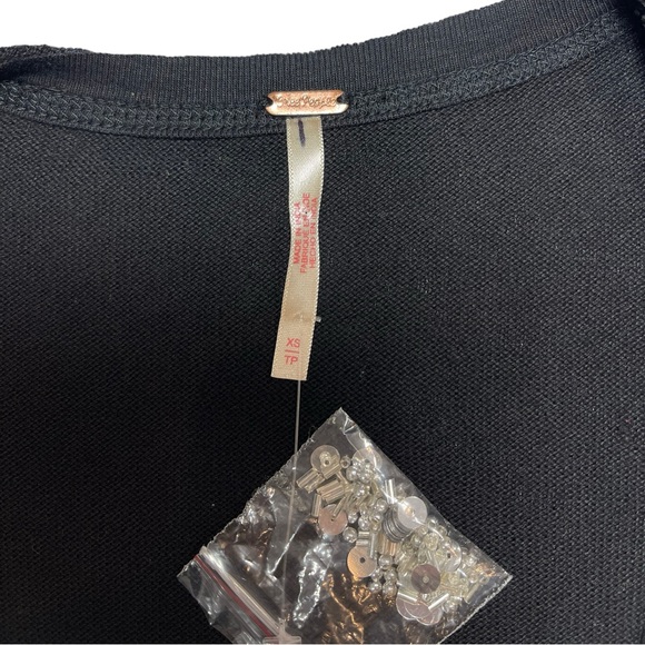 ⚡️SOLD⚡️Free People Mesh Sequin Beaded Fringe Black Long Sleeve Top - Picture 12 of 15